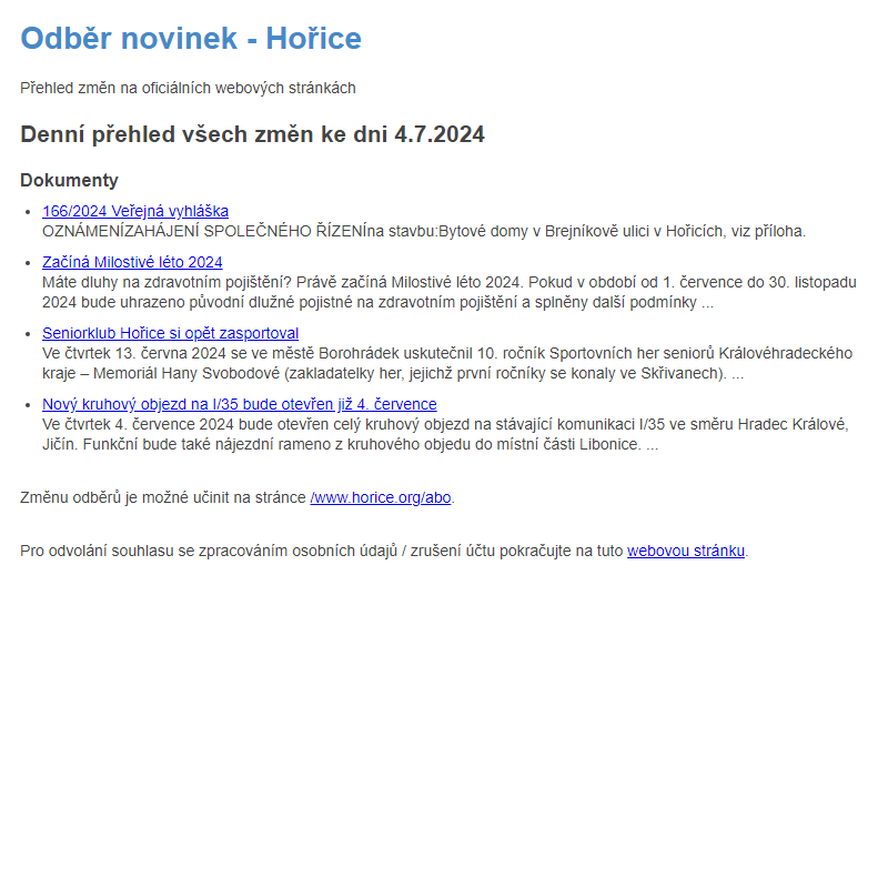 Odběr novinek ze dne 4.7.2024