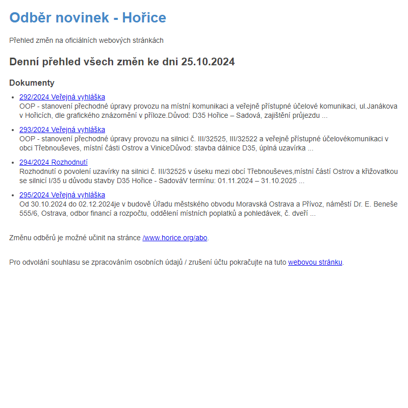 Odběr novinek ze dne 25.10.2024