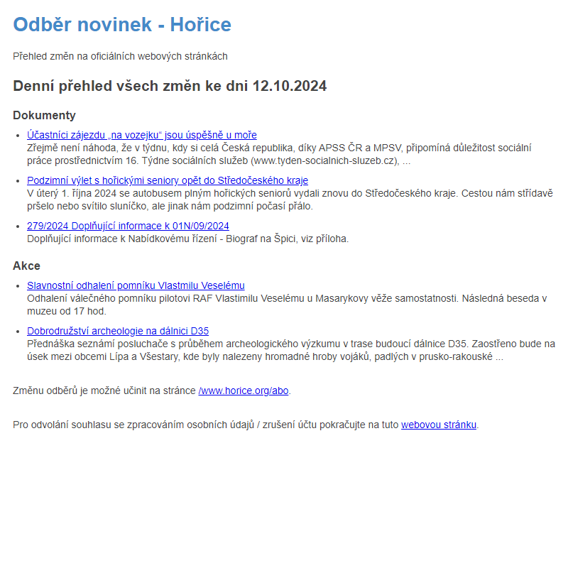 Odběr novinek ze dne 12.10.2024