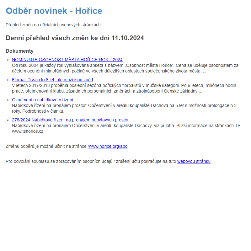 Odběr novinek ze dne 11.10.2024