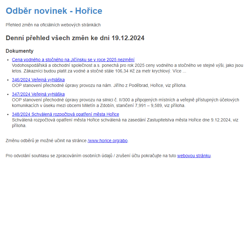 Odběr novinek ze dne 19.12.2024