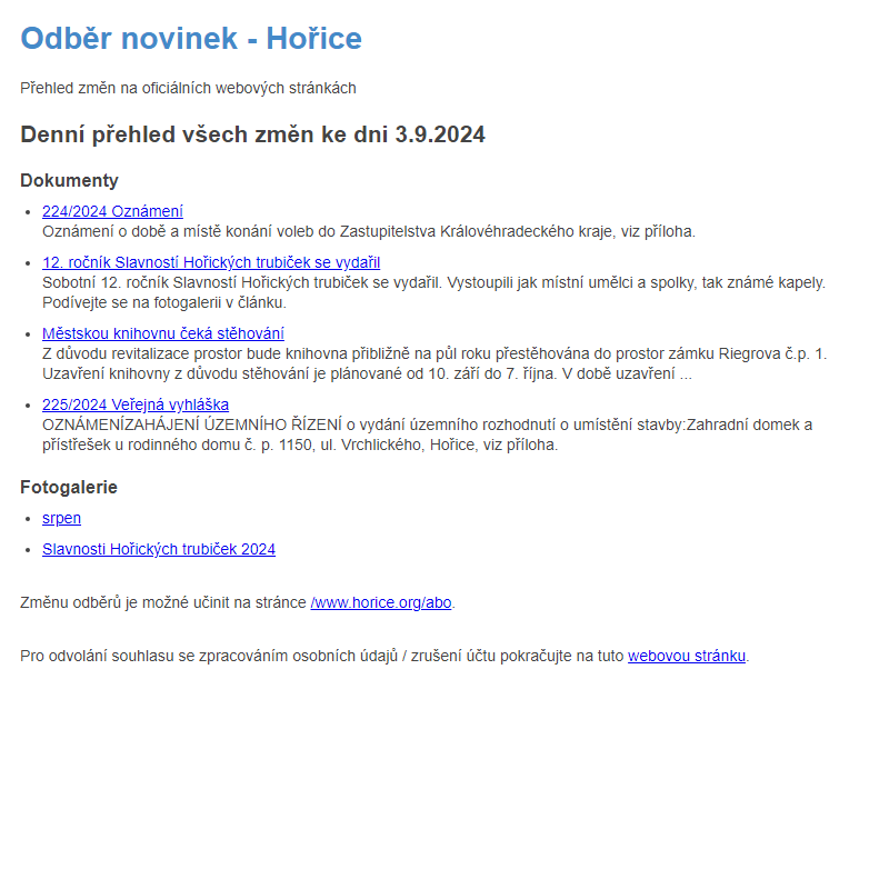 Odběr novinek ze dne 3.9.2024