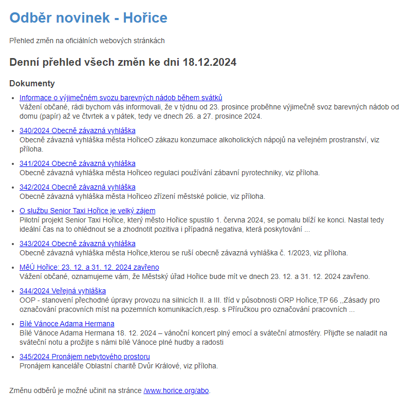 Odběr novinek ze dne 18.12.2024