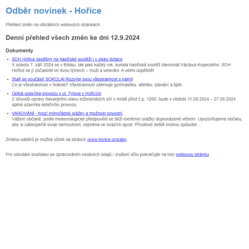 Odběr novinek ze dne 12.9.2024