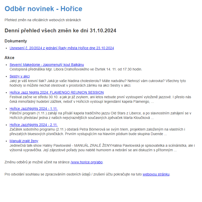 Odběr novinek ze dne 31.10.2024