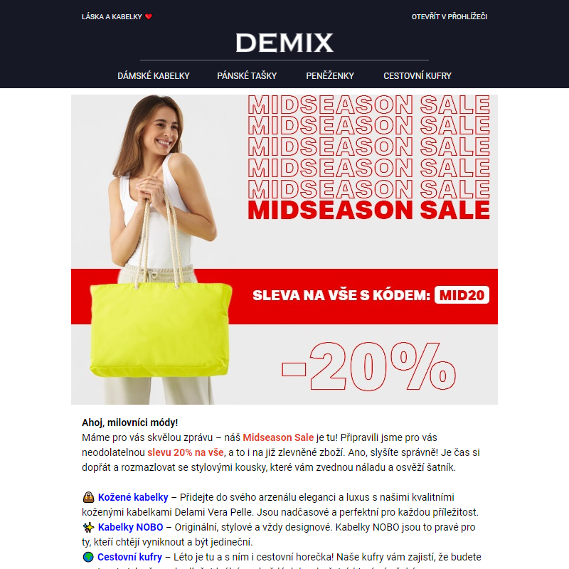 MIDSEASON SALE: Sleva -20% na všechno i letní novinky __