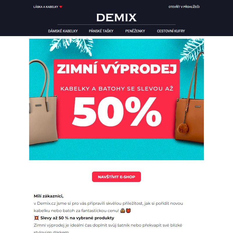 Zimní výprodej je tady! Slevy na kabelky až 50 % __