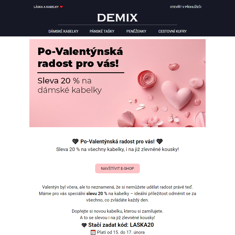 Valentýn nic? Odměňte se sami – se slevou 20 %! _