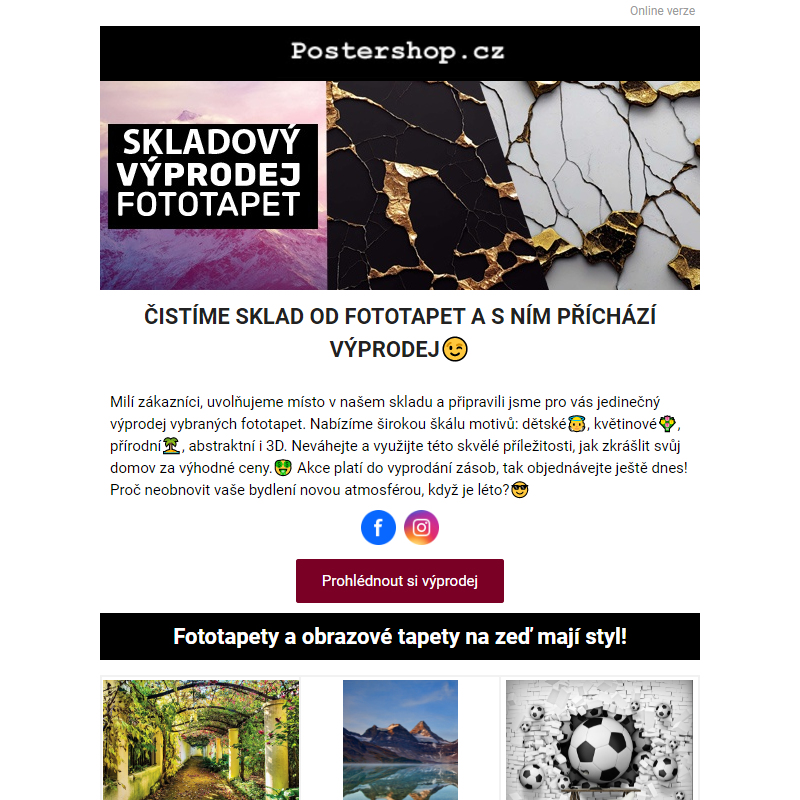 Skladový výprodej fototapet zahájen _