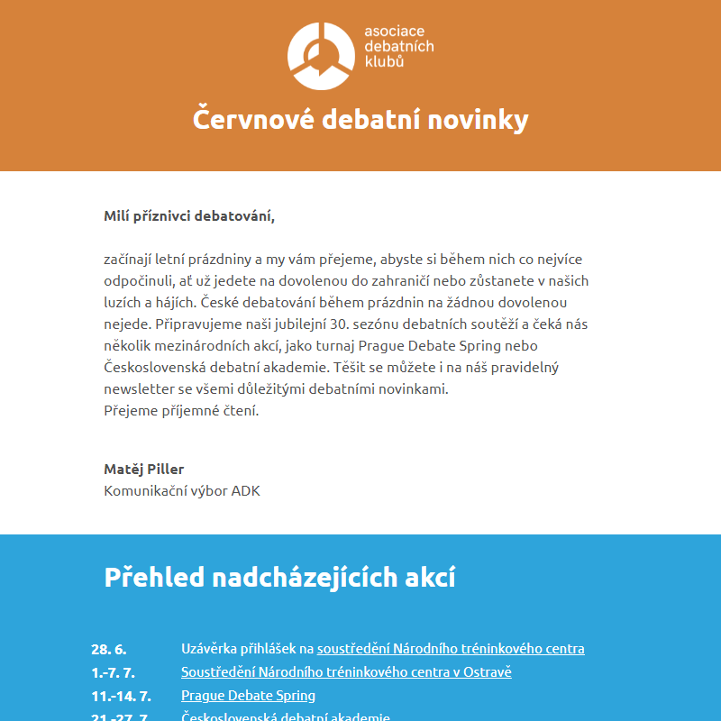 Červnové debatní novinky