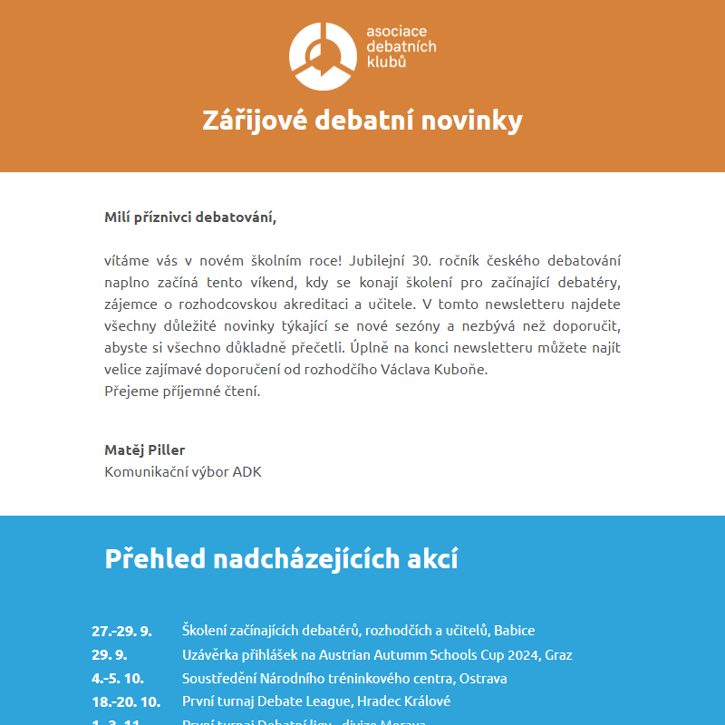 Zářijové debatní novinky