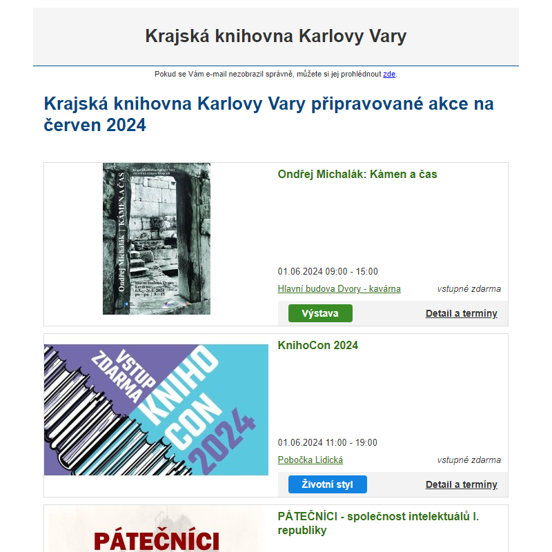 Krajská knihovna Karlovy Vary připravované akce na červen 2024