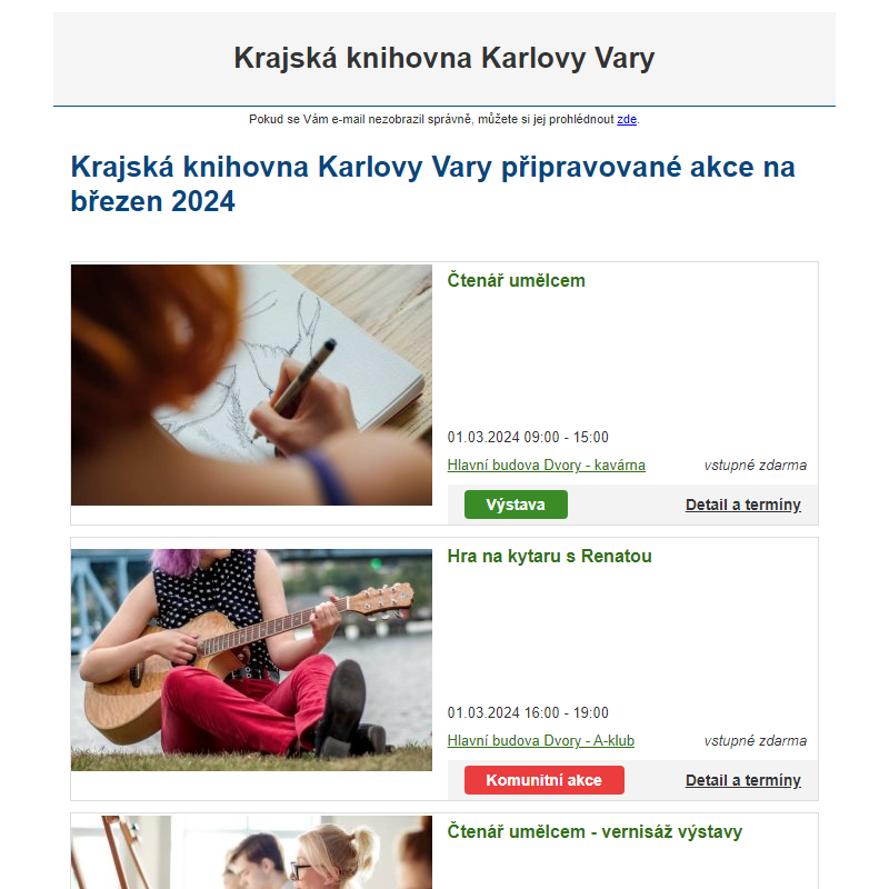 Krajská knihovna Karlovy Vary připravované akce na březen 2024