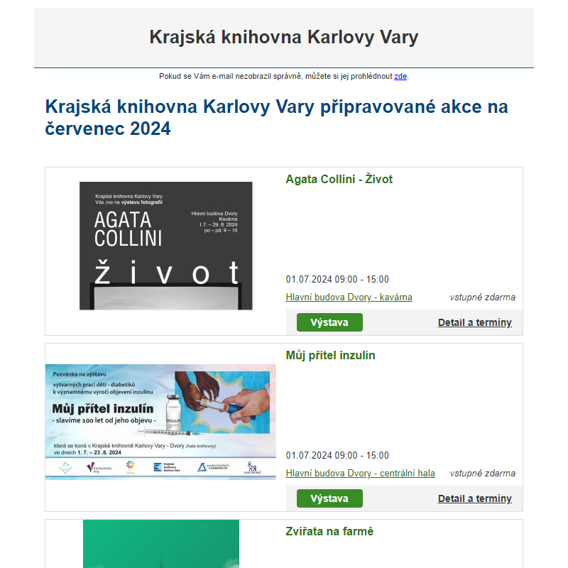 Krajská knihovna Karlovy Vary připravované akce na červenec 2024