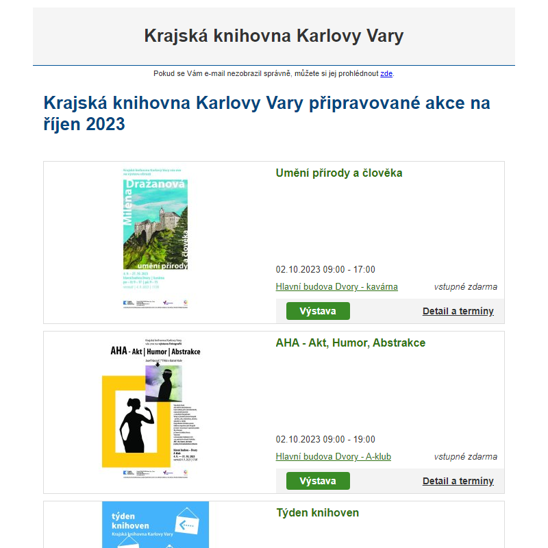 Krajská knihovna Karlovy Vary připravované akce na říjen 2023