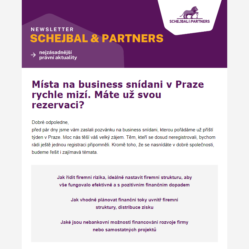 Místa na business snídani v Praze rychle mizí! _