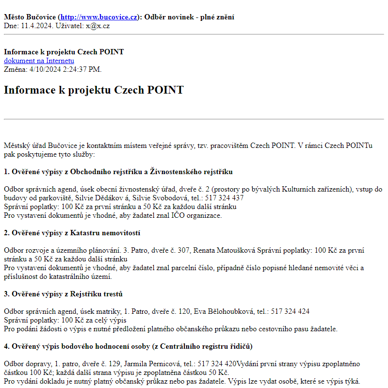 Odběr novinek ze dne 11.4.2024 - dokument Informace k projektu Czech POINT