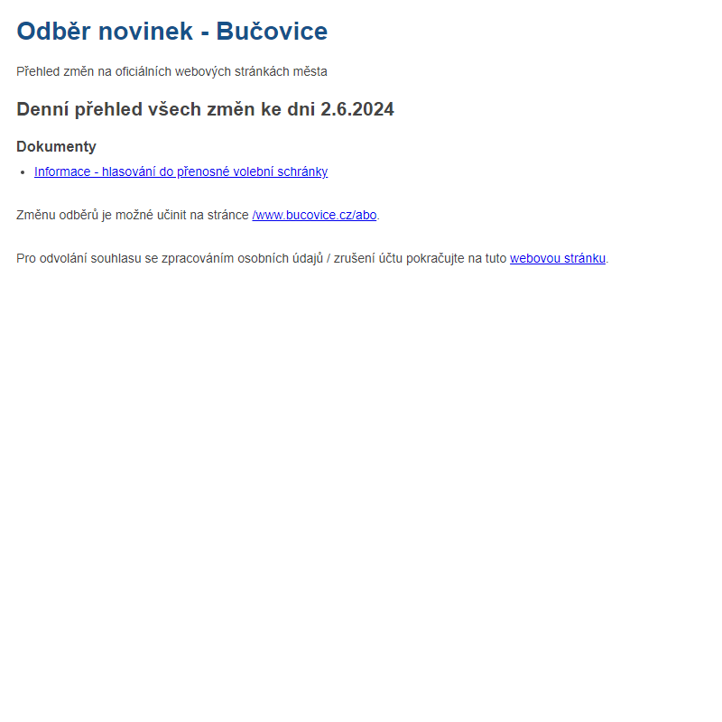 Odběr novinek ze dne 2.6.2024