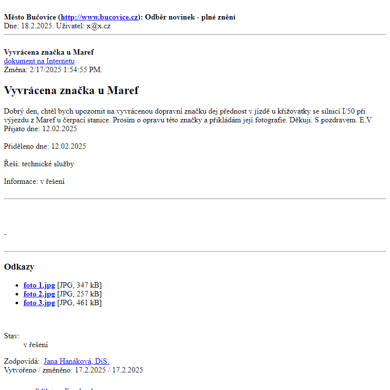 Odběr novinek ze dne 18.2.2025 - dokument Vyvrácena značka u Maref