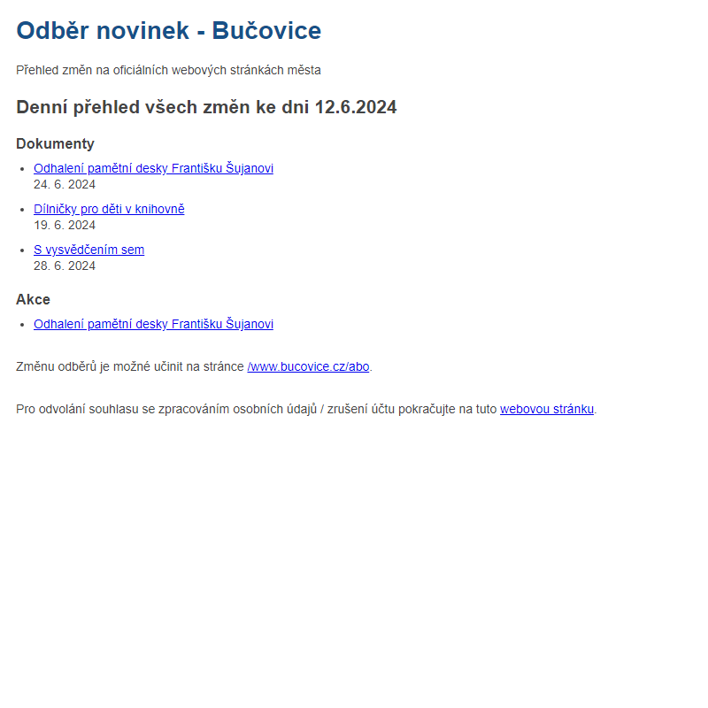 Odběr novinek ze dne 12.6.2024