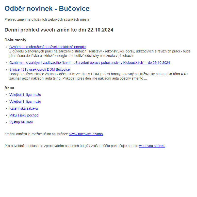 Odběr novinek ze dne 22.10.2024