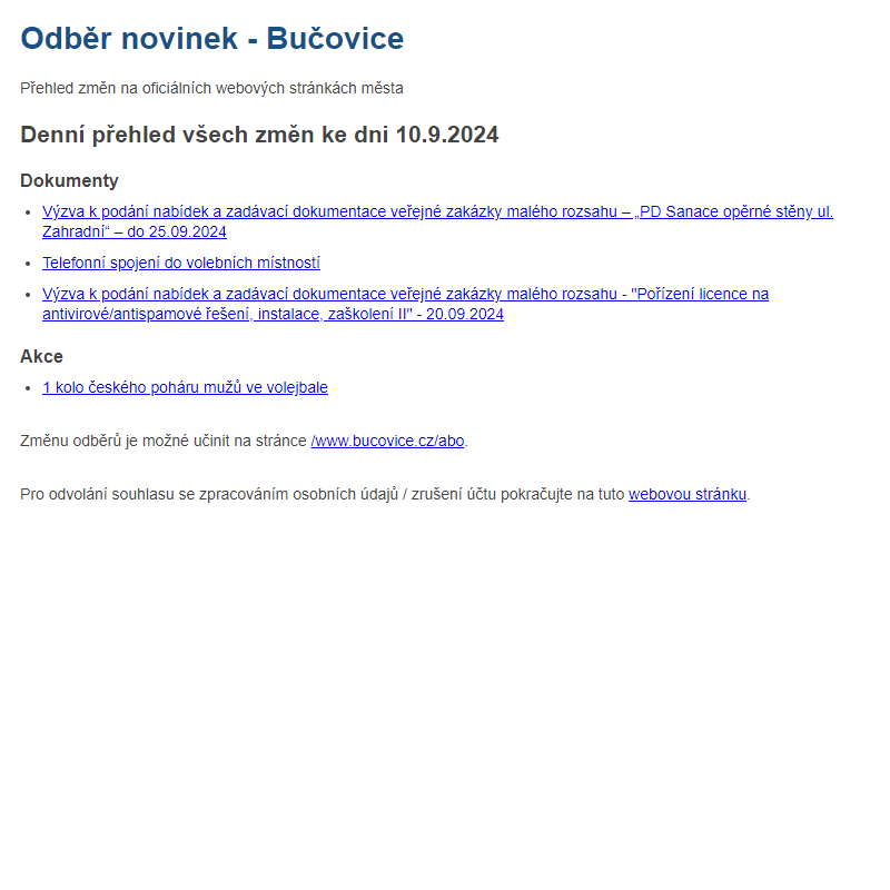 Odběr novinek ze dne 10.9.2024