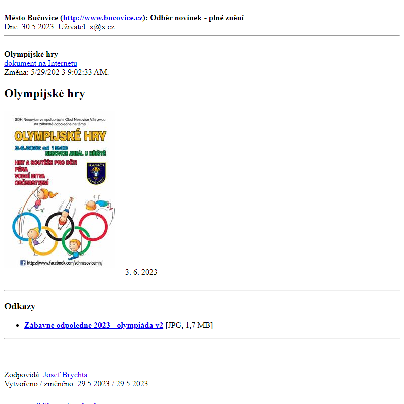Odběr novinek ze dne 30.5.2023 - dokument Olympijské hry