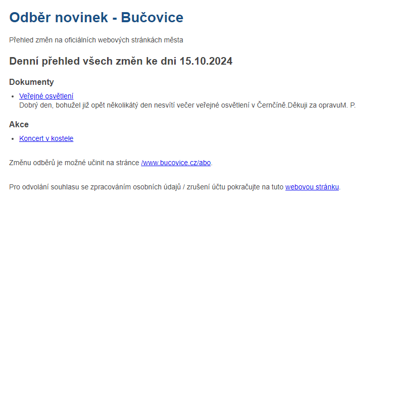 Odběr novinek ze dne 15.10.2024