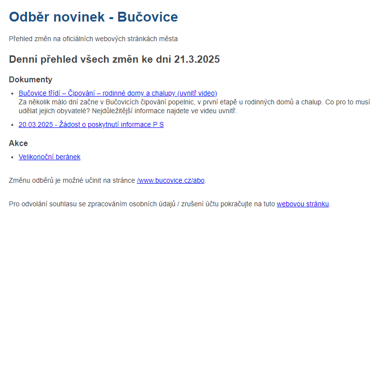 Odběr novinek ze dne 21.3.2025