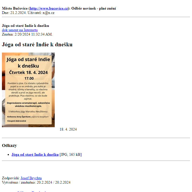Odběr novinek ze dne 21.2.2024 - dokument Jóga od staré Indie k dnešku