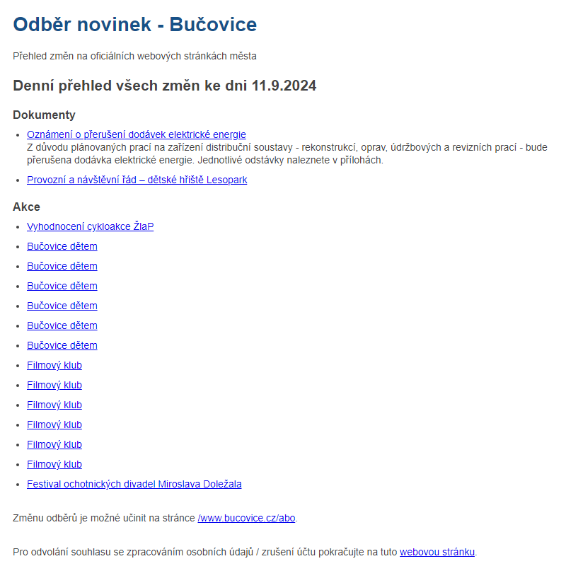 Odběr novinek ze dne 11.9.2024