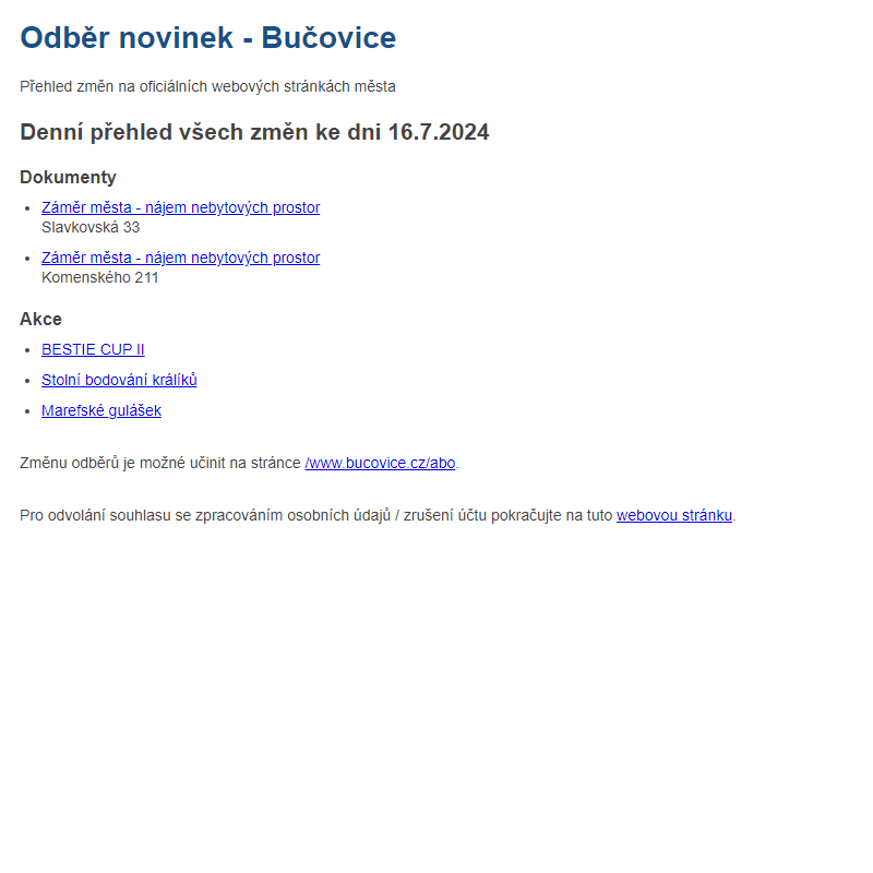 Odběr novinek ze dne 16.7.2024