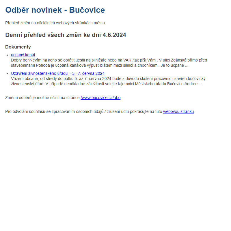 Odběr novinek ze dne 4.6.2024