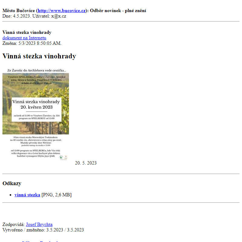 Odběr novinek ze dne 4.5.2023 - dokument Vinná stezka vinohrady