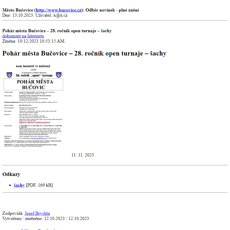 Odběr novinek ze dne 13.10.2023 - dokument Pohár města Bučovice – 28. ročník open turnaje – šachy