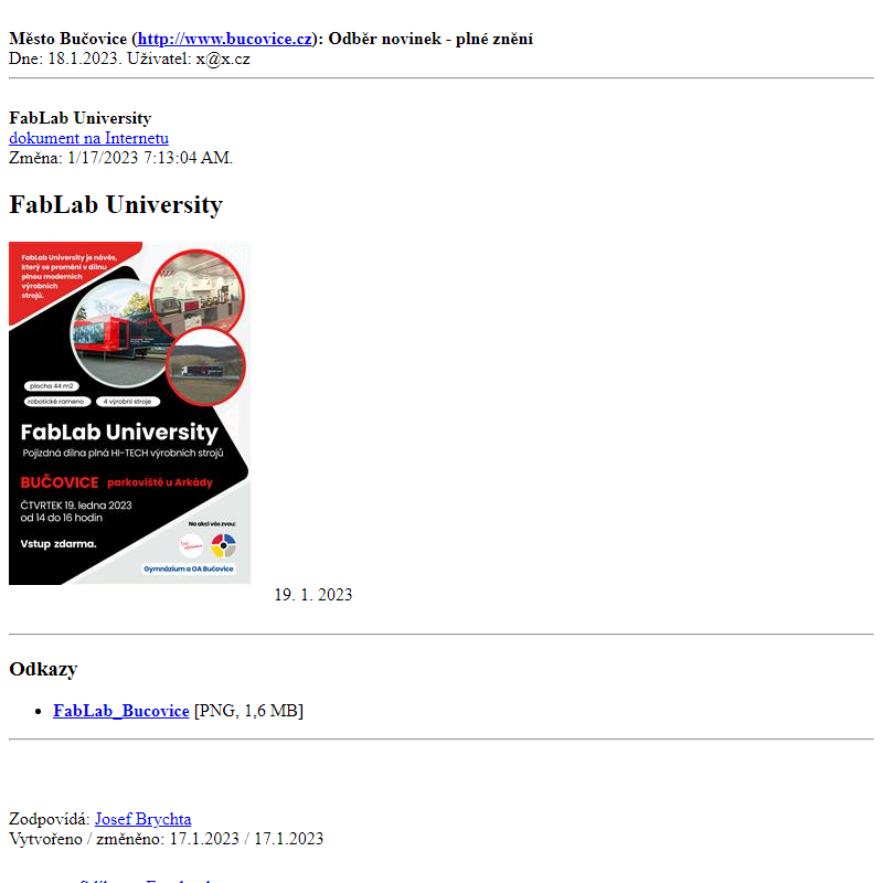 Odběr novinek ze dne 18.1.2023 - dokument FabLab University