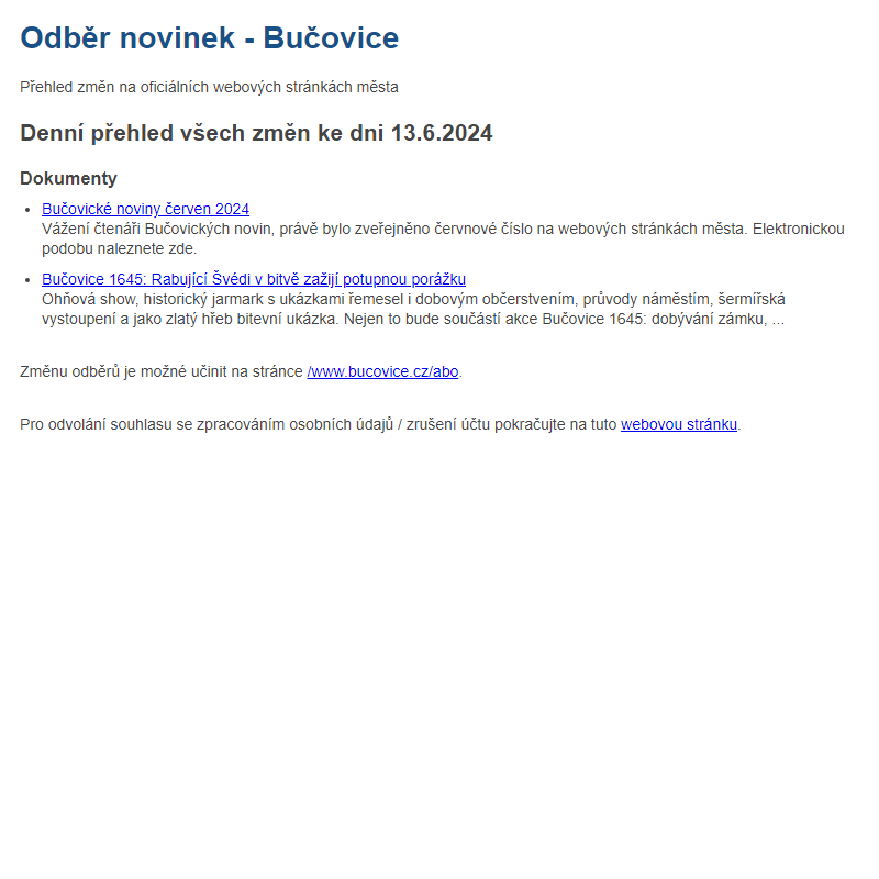 Odběr novinek ze dne 13.6.2024