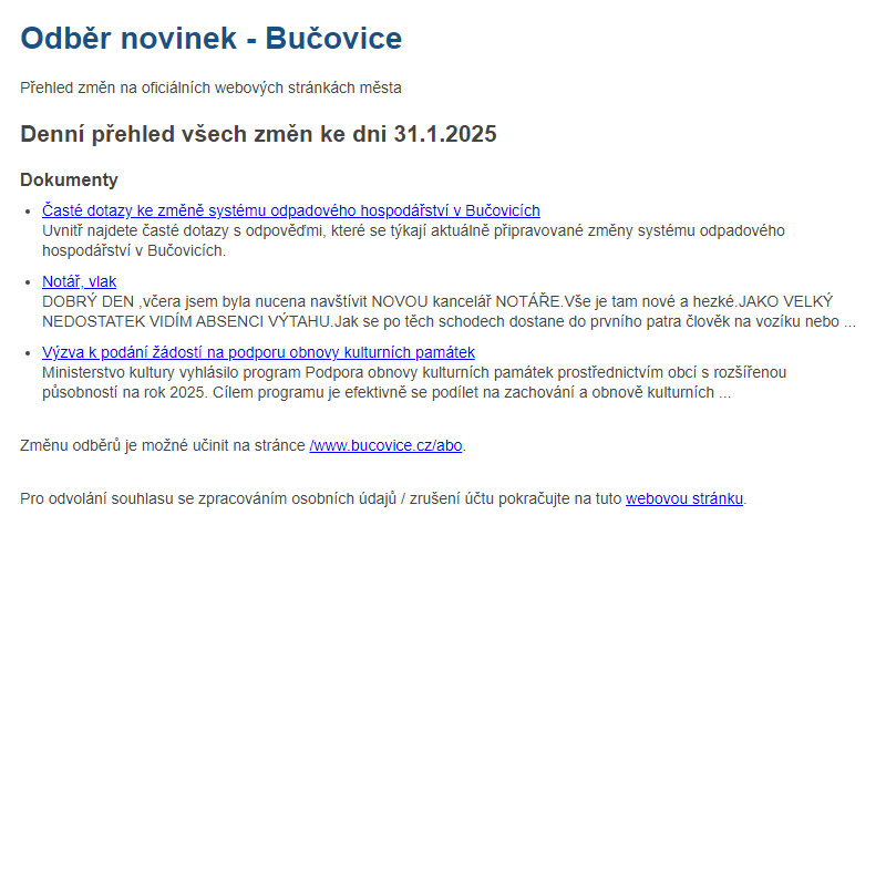 Odběr novinek ze dne 31.1.2025