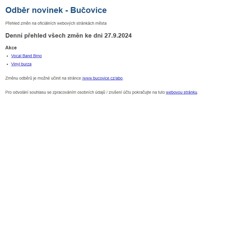 Odběr novinek ze dne 27.9.2024