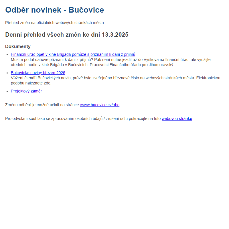 Odběr novinek ze dne 13.3.2025