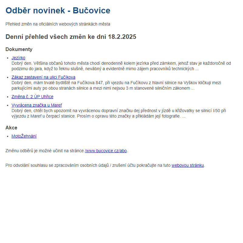 Odběr novinek ze dne 18.2.2025