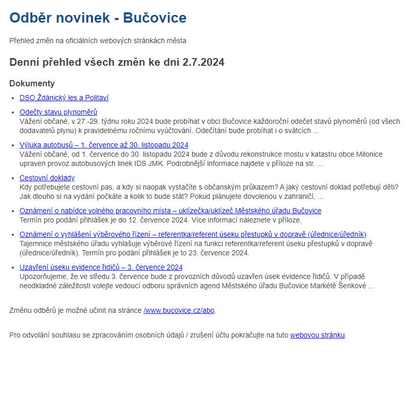 Odběr novinek ze dne 2.7.2024