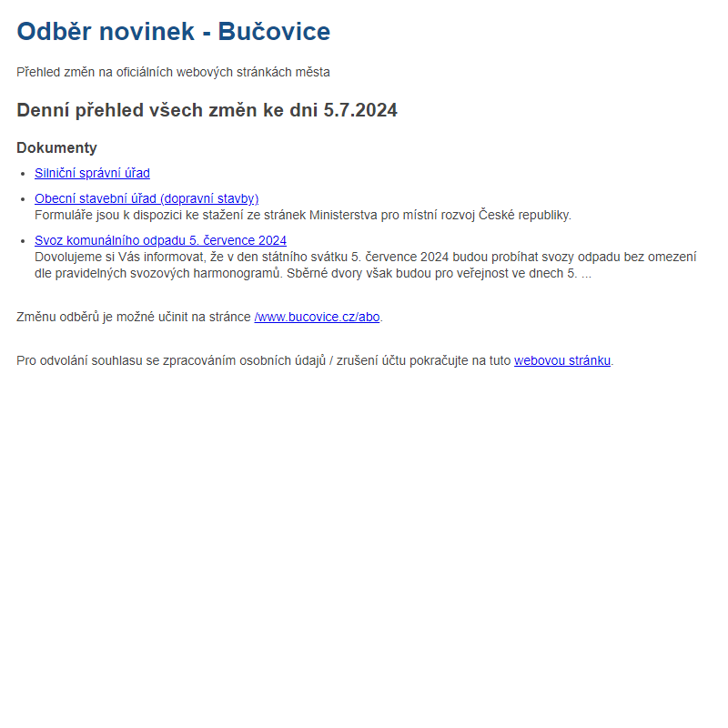 Odběr novinek ze dne 5.7.2024