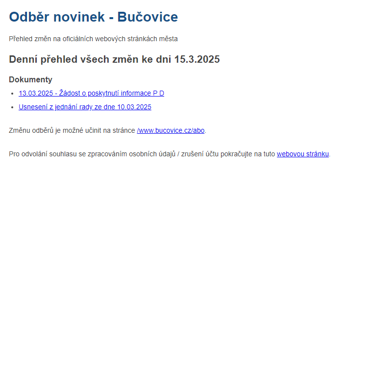 Odběr novinek ze dne 15.3.2025