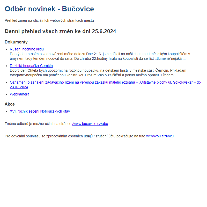 Odběr novinek ze dne 25.6.2024