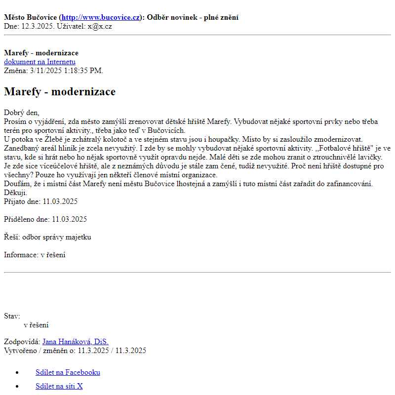 Odběr novinek ze dne 12.3.2025 - dokument Marefy - modernizace