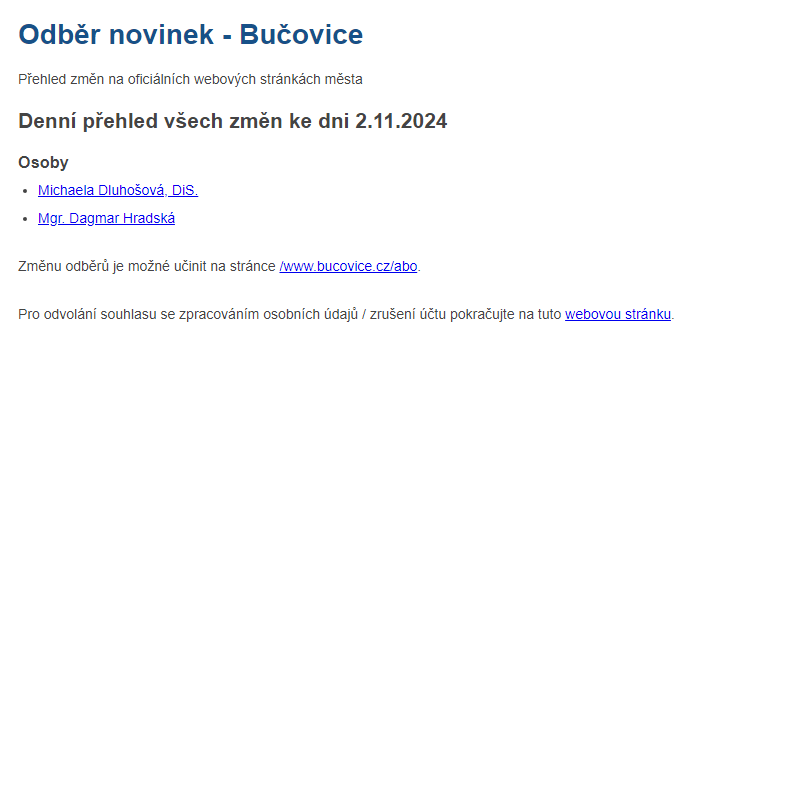 Odběr novinek ze dne 2.11.2024