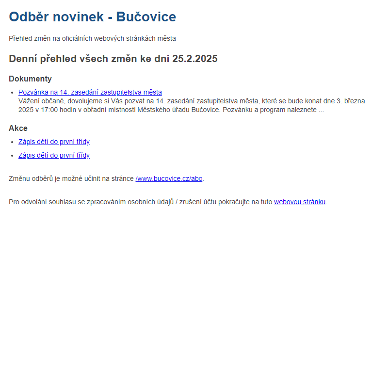 Odběr novinek ze dne 25.2.2025