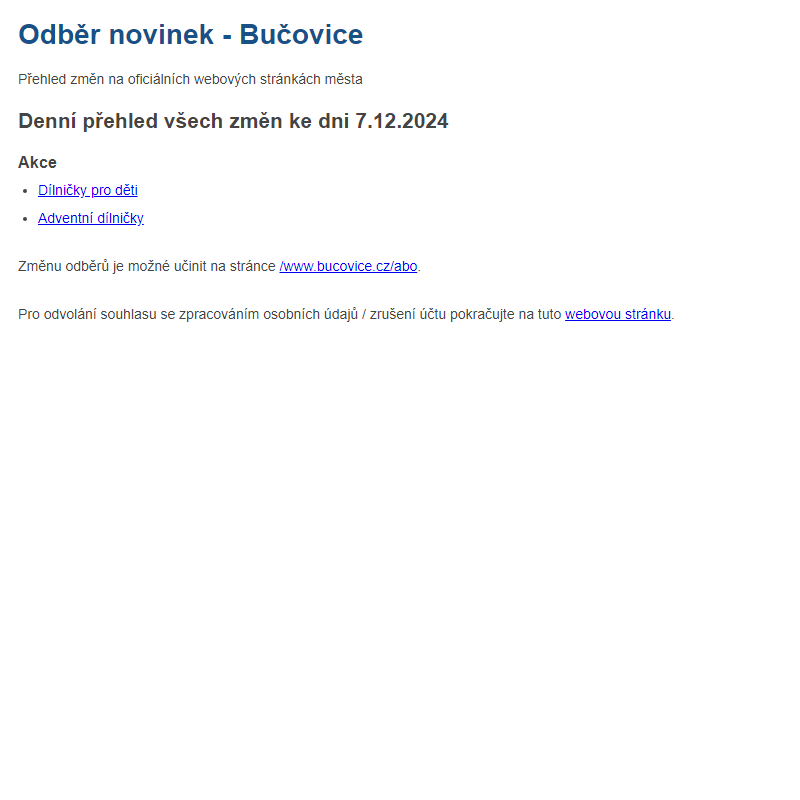 Odběr novinek ze dne 7.12.2024