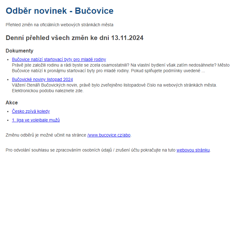 Odběr novinek ze dne 13.11.2024